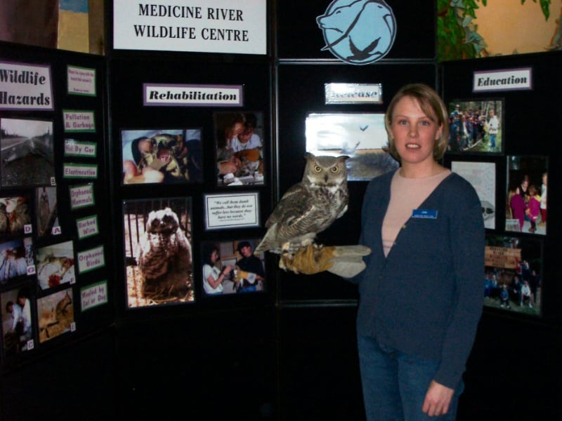 Woman working booth at wildlife event