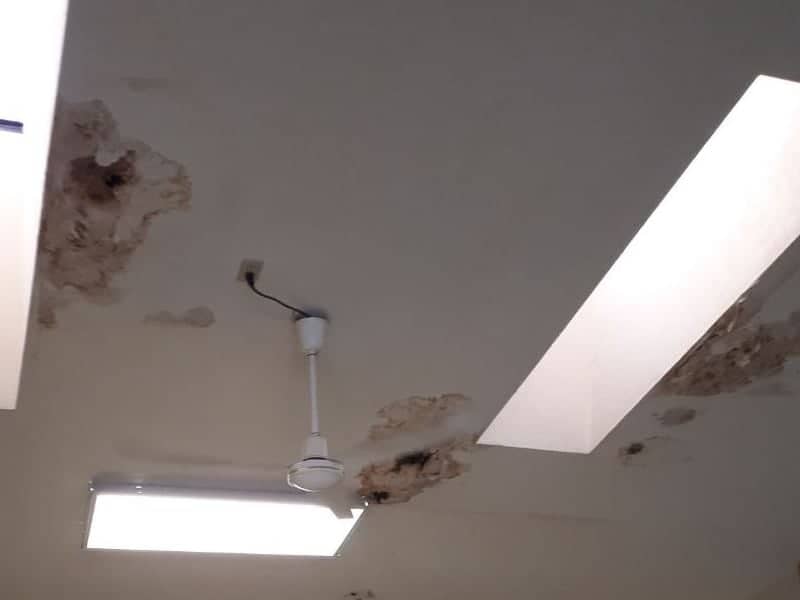 Ceiling of building leaking from rainfall